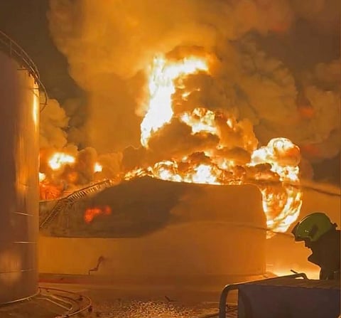 Emergency crews battle a massive blaze at a fuel storage tank in Libya’s Zawiya oil depot, about 40 kilometers west of Tripoli, after a 4.5-million-litre gasoline reservoir was reportedly struck and collapsed in an attack by unknown perpetrators. Thick black smoke billowed over the coastal city as authorities investigated the incident.