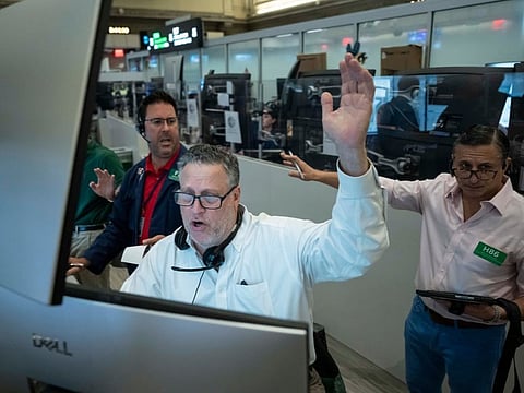Traders work on the floor of the New York Stock Exchange, Thursday, August 27, 2026, in New York.