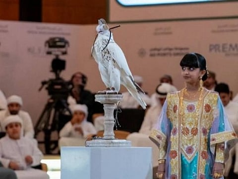Pure Gyr Ultra White falcon draws fierce bidding as rare collectibles attract crowds.