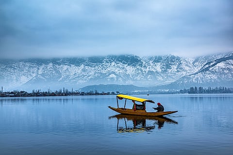 A view of Dal Lake in winter, with the mountains forming a scenic backdrop in Srinagar, Kashmir; a proposed floating cinema on the lake is set to be a major attraction at the festival.
