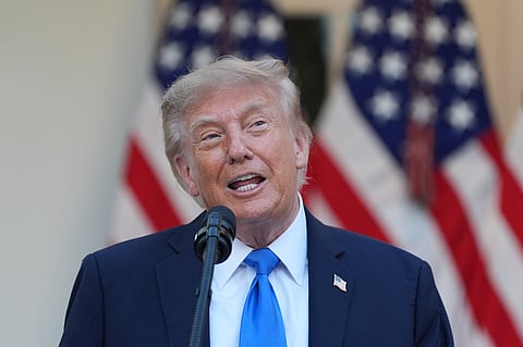 President Donald Trump speaks during an event with Republican lawmakers in the Rose Garden of the White House, Wednesday, Sept. 2, 2026, in Washington. (AP Photo/Alex Brandon)