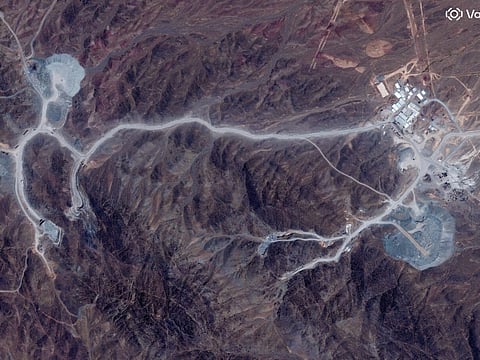 This handout satellite image courtesy of Vantor shows an overview of the Pickaxe Mountain tunnel complex adjacent to the Natanz Nuclear Facility near Natanz, Isfahan province, central Iran, on June 30, 2026.