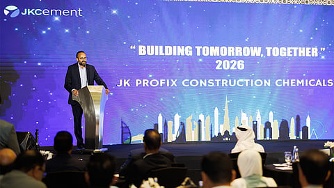 Amit Kothari, CEO of JK Cement UAE, addresses the gathering