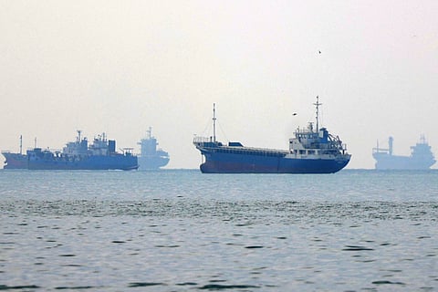 Vessels transit the Hormuz Strait off the coast of Iran. The US had publicly acknowledged its mine-clearing effort in April, when Central Command said underwater drones would be among the forces deployed to help establish a new passage through Hormuz.