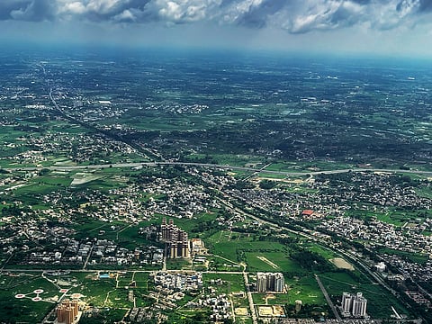 Lucknow, seen from above, with its green landscape and urban expanse. The Uttar Pradesh capital has topped the Swachh Vayu Sarvekshan 2026 among million-plus cities for its efforts to improve air quality.