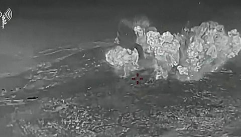This screen grab taken from a handout video released by the Israeli army on September 10, 2026, shows explosions that Israel says destroyed key underground infrastructure built by the Iran-backed Hezbollah group on the strategic Ali al-Taher ridge in southern Lebanon.