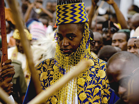 Uganda's King of the Tooro Kingdom, King Oyo Nyimba Kabamba Iguru Rukidi IV, during his 18th birthday at Fort Portal, Uganda, Saturday, April 17, 2010 as he assumed the full duties of King of the Tooros.
