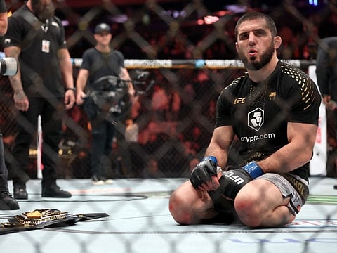 Islam Makhachev looks on after defeating Jack Della Maddalena of Australia to win the welterweight title during UFC 322 at Madison Square Garden on November 15, 2025 in New York City.