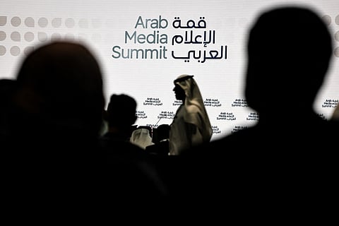 Attendees arrive at the Arab Media Summit in Dubai on September 16, 2026.
