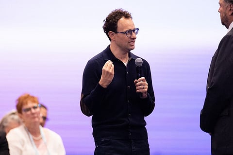 Anthropic CEO Dario Amodei speaks during the keynote address at Salesforce's Dreamforce conference at the Moscone Center on September 15, 2026 in San Francisco, California.