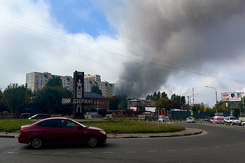 Smoke rises from the area of the Russian oil producer Gazprom Neft's Moscow oil refinery as seen from Dzerzhinsky in the Moscow region. File photo taken on September 20, 2026.