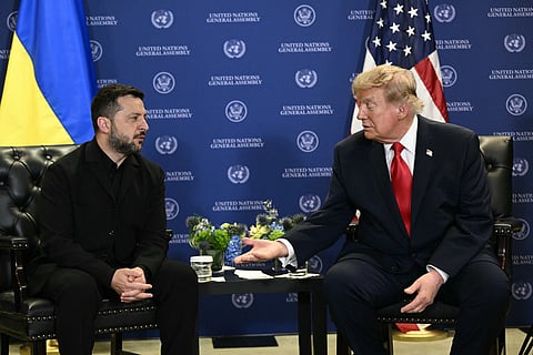 Ukraine's President Volodymyr Zelensky (L) during a bilateral meeting with US President Donald Trump on the sidelines of the 81st United Nations General Assembly in New York, on September 22, 2026.