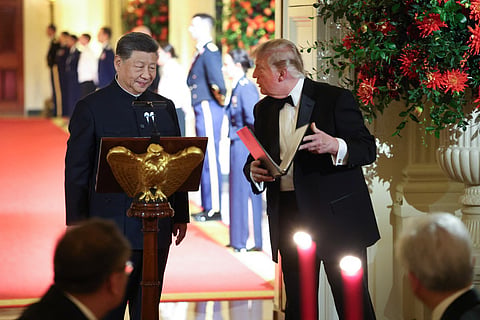 President Donald Trump welcomes Chinese President Xi Jinping to speak during a state dinner in the East Room of the White House on September 24, 2026 in Washington, DC. Trump is hosting Xi for a three-day state visit to Washington, DC, where the leaders were expected to discuss trade practices, artificial intelligence and the furthering of "strategic stability" between the two countries.
