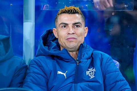 Portugal's forward #07 Cristiano Ronaldo sits on the bench ahead the UEFA Nations League Group A4 football match between Norway and Portugal in Oslo on September 27, 2026.