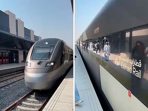 Etihad Rail train arrives in Dubai after 1-hour trip.