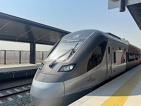 Etihad Rail train arrives in Dubai after 1-hour trip.