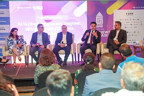 From left to right: Vigisha Gopalakrishnan, associate professor at De Montfort University Dubai; Osama Dorgham, head of school of computing at Curtin University Dubai; Prof. Amir Zeid, dean of Thumbay College of Management and AI in Healthcare; Prof. Omar Ghrayeb, dean of college of engineering and information technology at Ajman University; and Tausif Amir Mulla, lecturer at Symbiosis International University, Dubai
