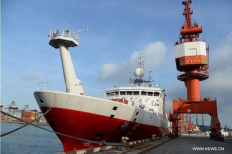 China's research vessel "Kexue" is prepared to set off at Chiwan Port in Shenzhen, south China's Guangdong Province. File photo taken on Aug. 7, 2017.