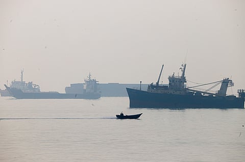 Commercial vessels in the Strait of Hormuz on October 6, 2026, as Gulf oil flows recover despite continuing security risks in the strategic waterway.