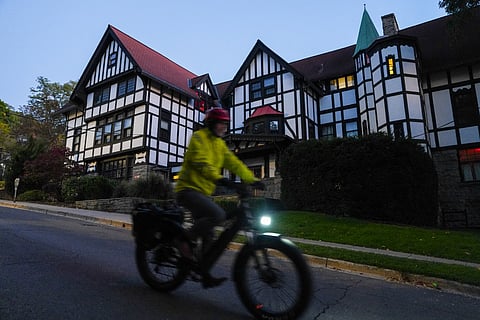 The fraternity house at the centrre of a rape allegation stands on the campus of Cornell University on October 7, 2026, in Ithaca, New York.