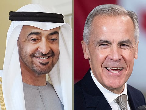 UAE President His Highness Sheikh Mohamed bin Zayed Al Nahyan and Prime Minister of Canada Mark Carney.