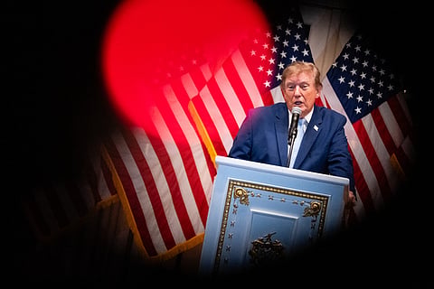 President Donald Trump speaks during an RNC fundraising event at Mar-a-Lago on October 16, 2026 in Palm Beach, Florida.