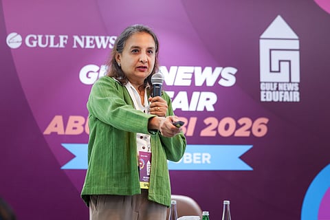 Dr. Mauli Mahajan, Founder, MyCompassToday & 3E Worldwide during a spotlight session on the second day of Gulf News Edufair Abu Dhabi.