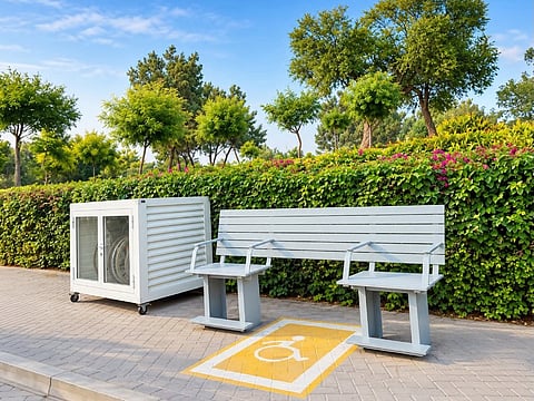 Instead of pushing wheelchair users to the side, this park bench has an open bay in the centre.