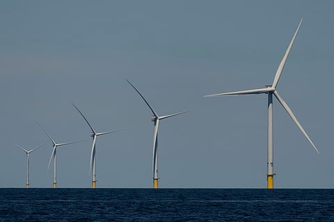 FILE - Wind turbines operate at Vineyard Wind 1 offshore wind farm off the coast of Massachusetts, July 19, 2025. (AP Photo/Carolyn Kaster, File)