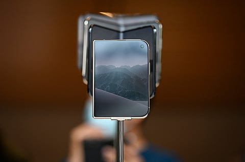 The iPhone Duo is displayed at an Apple store in Beijing on October 23, 2026.