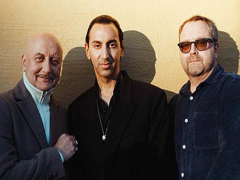 Anupam Kher with writer Sunil Munshi and Swedish director Jens Jonsson.