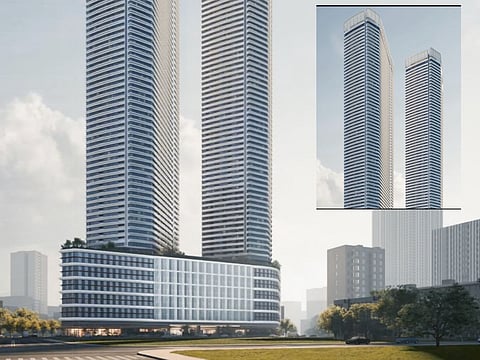 An artist’s rendering of Shang Summit’s twin residential towers in South Triangle, Quezon City, Metro Manila. Developed by Shang Properties through SPI Land Development Inc., the project features architecture by P&T Group and CASAS + Architects, with interiors by FM Architettura. The towers are planned to exceed 260 metres.