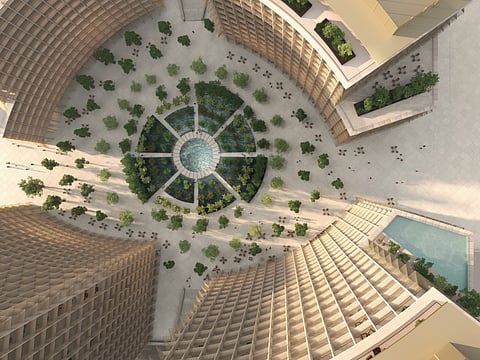 A top down view of Water Gardens at DIFC