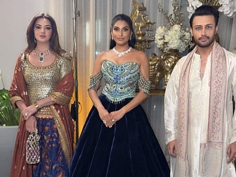 Farhana Bodi (centre), Atif Aslam (right), and wife at Farhana Bodi-hosted bash