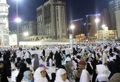Muslim pilgrims after the prayer outside the Grand Mosque. To perform Umrah, pilgrims should be in a state of Ihram. Ihram is a state of purity and holiness. A man in Ihram is called muhrim; a woman is called muhrima.