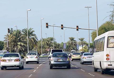 Cars wait at the red light on Muroor Road in Abu Dhabi. Picture for illustrative purposes only.