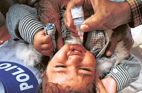 Eleven-month-old Punnu is administered the polio
vaccination dose in Amritsar, India, in this file shot.