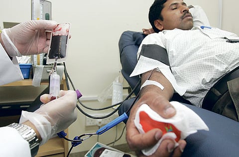 A donor at the Dubai Blood Donation Centre at Al Wasl Hospital.