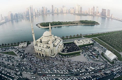 The Al Noor Mosque on Buhairah Corniche in Sharjah was packed with worshippers as the faithful offered Eid Al Fitr prayers yesterday. People across
the UAE thronged mosques and musallahs. Families and friends celebrated with traditional delicacies on beaches and in parks.