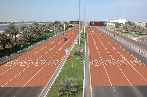 Certain roads in Abu Dhabi have been given a coloured layer to alert motorists about new speed limit in that stretch of road.