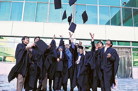Kabul University’s graduate students celebrate their graduation during a ceremony in Kabul last year. The status of women in Afghanistan has changed in the last two decades.