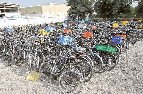 File photo of bicycles confiscated by Sharjah Police during a previous road safety campaign