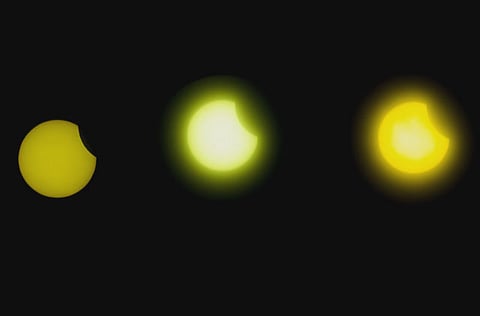 A composite image showing the various stages of a partial solar eclipse visible in the UAE on Thursday.