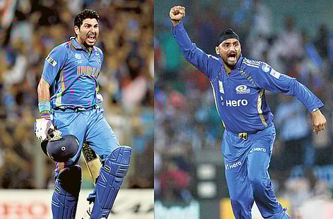 Yuvraj Singh (left) and Harbhajan Singh, India's 2011 World Cup winning heroes.