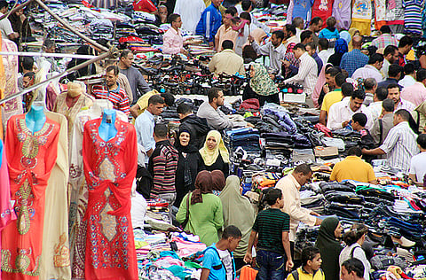 Egyptians crowd at a popular market in Cairo, Egypt.