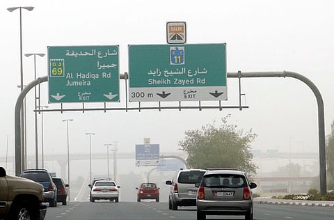 Meydan Road in Dubai, during the hazy weather in Dubai and other Emirates.