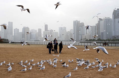 File: A view of Sharjah's Buhairah Cornich as the clouds hovered the sky.