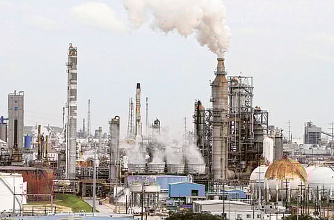 An oil refinery and storage complex near Houston. American Petroleum Institute reported US oil inventories shrank by 5.15 million barrels last week.