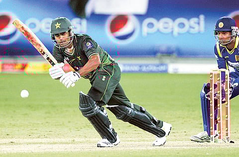 Umar Akmal in full flow during a limited overs match against Sri Lanka in Dubai.