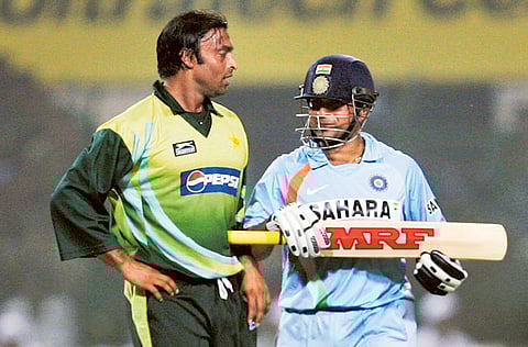 Shoaib Akhtar (left) had a healthy rivalry with India's Sachin Tendulkar, the master blaster from India.
